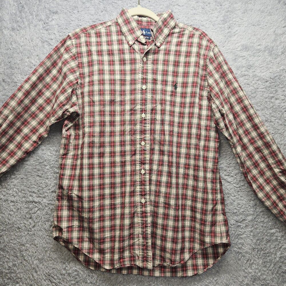 Ralph Lauren Mens Button Down Shirt M Red Plaid Longsleeve Preppy Classic 15 1/2